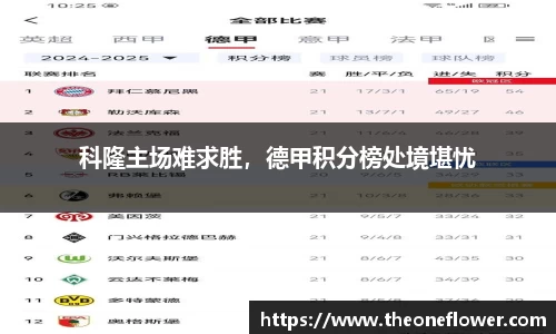 科隆主场难求胜，德甲积分榜处境堪忧